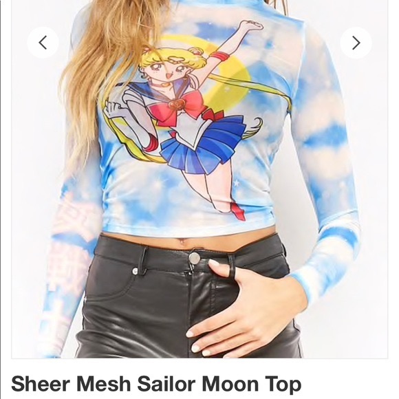 Forever 21 Tops - Forever 21 SAILOR MOON mesh crop top long sleeve  size S